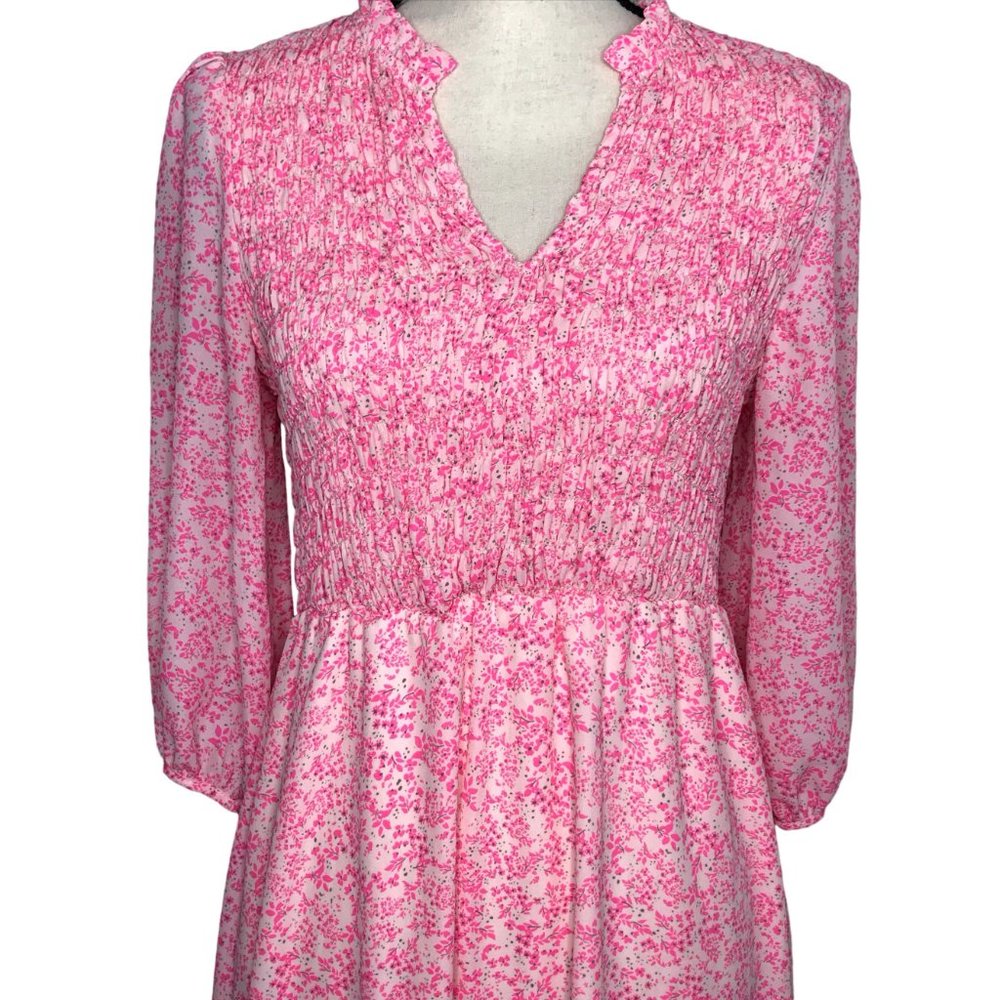 SOLD Superfoxx Pink Floral Smocked Midi Dress Size Small - Picture 6 of 11
